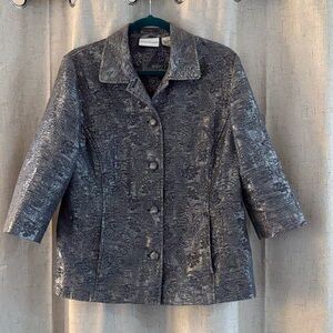 Alfred Dunner Silver and Blue Shiny Button Up. Mother of Bride Blazer. Size 10‎